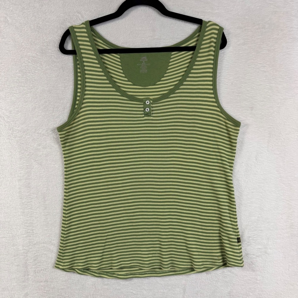 Horny Toad L Henley Tank Top Green Striped Ribbed Knit Gorpcore Outdoor Casual